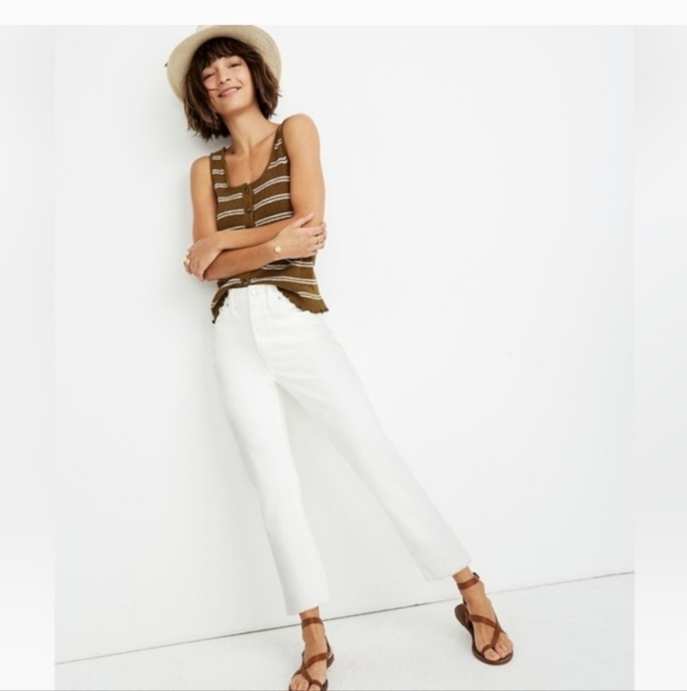 Madewell High Rise Slim Boyjean White Straight Leg Jeans